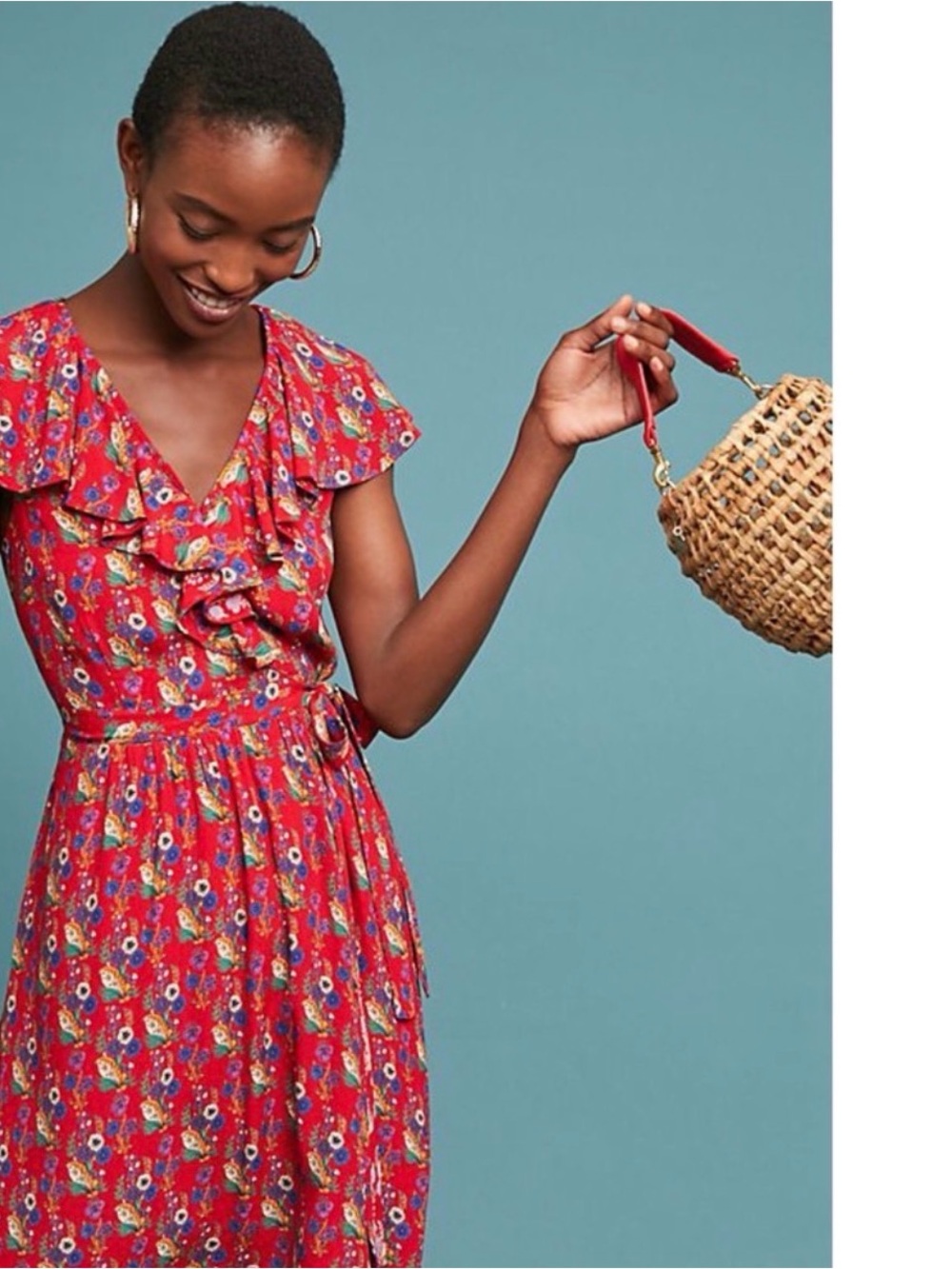 Anthropologie Maeve Red Floral Print Dress